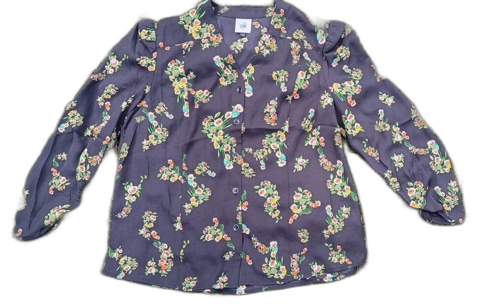 Cabi Floral Cottagecore Button Front Puff Sleeve Blouse Top Small